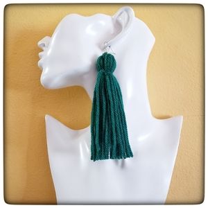 handmade emerald green yarn tassel statement earrings